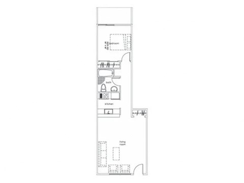 Floor plan for 1 bed, 1 bath, 975 sqft
