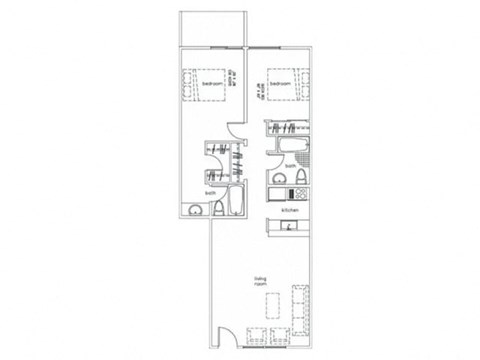 Floor plan for 2 beds, 2 baths, 900 sqft