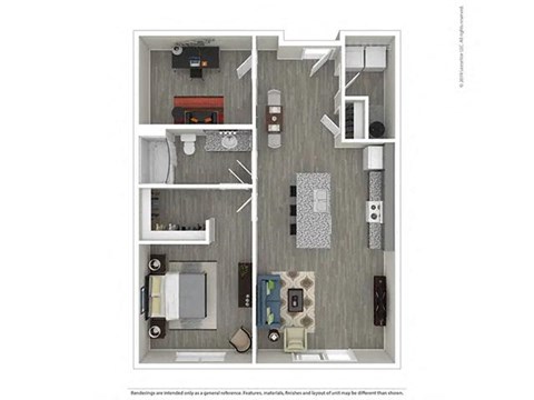 Floor plan for 1 bed, 1 bath, 847 sqft