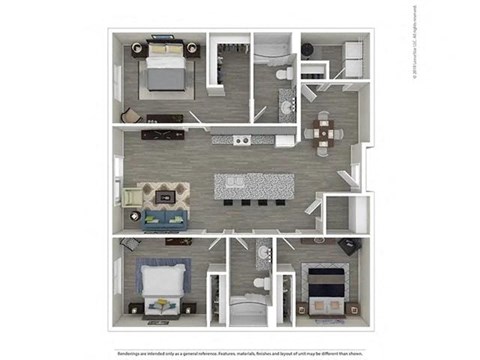 Floor plan for 3 beds, 2 baths, 1233 sqft