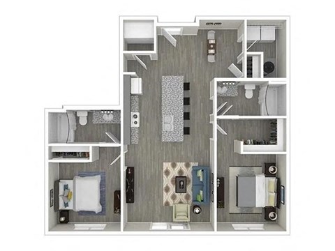 Floor plan for 2 beds, 2 baths, 1067 sqft