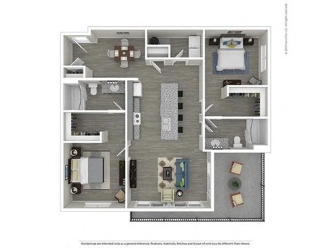 Floor plan for 2 beds, 2 baths, 1116 sqft
