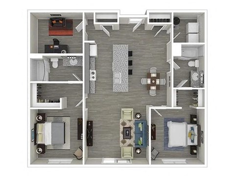 Floor plan for 2 beds, 2 baths, 1217 sqft
