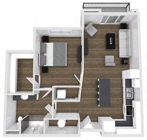 Floor plan for 1 bed, 1 bath, 704 sqft