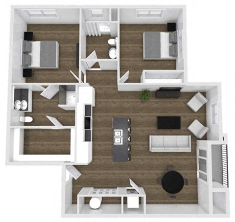 Floor plan for 2 beds, 2 baths, 1165 sqft