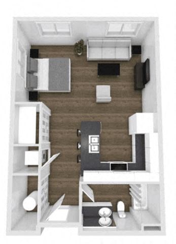 Floor plan for studio, 566 sqft