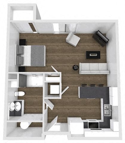 Floor plan for studio, 1 bath, 606 sqft