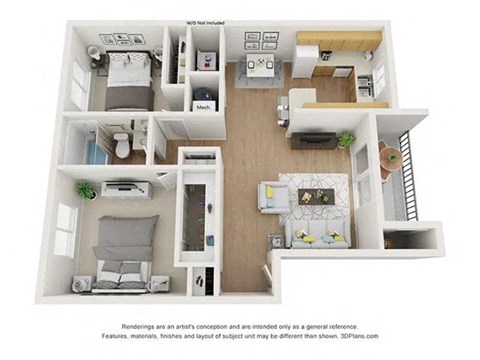Floor plan for 2 beds, 1 bath, 900 sqft