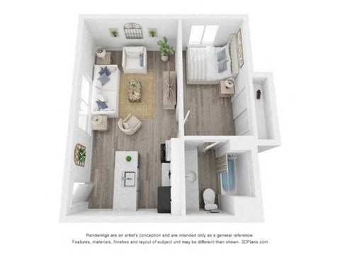 Floor plan for 1 bed, 1 bath, 480 sqft