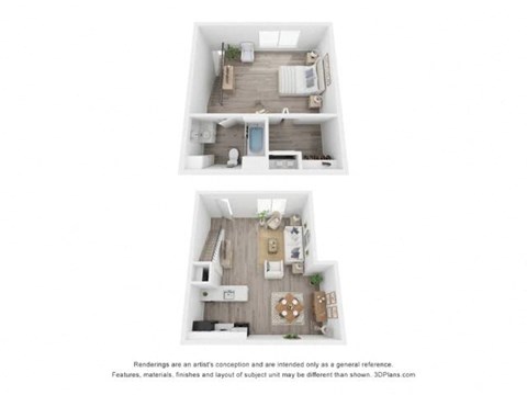 Floor plan for 1 bed, 1 bath, 560 sqft