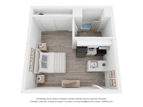 Floor plan for studio, 1 bath, 416 sqft