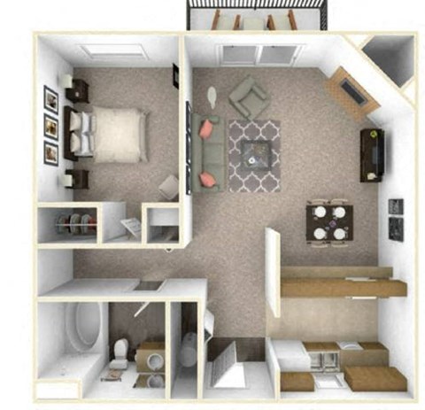 Floor plan for 1 bed, 1 bath, 600 sqft