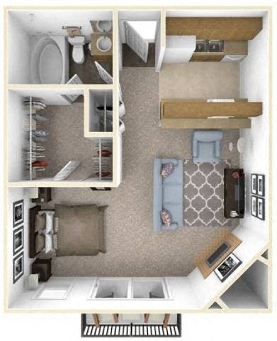 Floor plan for studio, 1 bath, 500 sqft