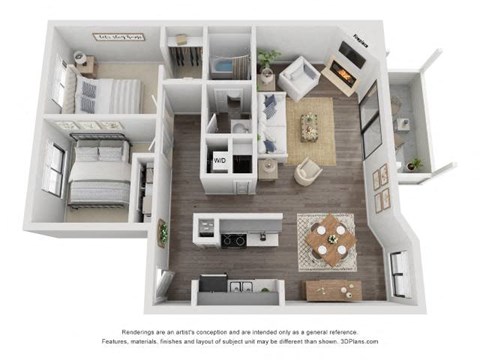 Floor plan for 2 beds, 1 bath, 955 sqft