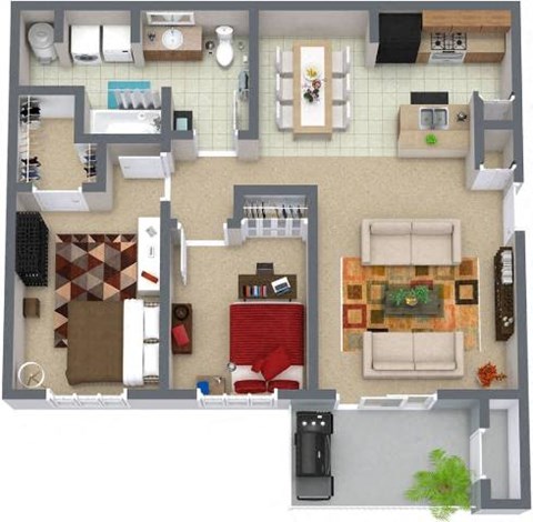 Floor plan for 2 beds, 1 bath, 828 sqft