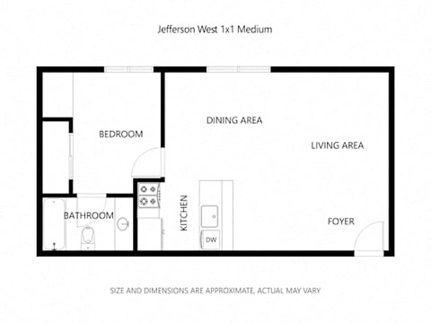 Floor plan for 1 bed, 1 bath, 480 sqft
