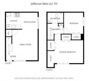 Floor plan for 3 beds, 1 bath, 792 sqft
