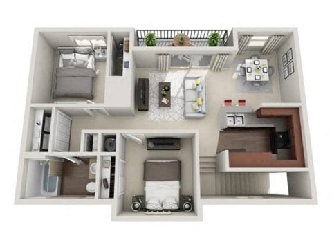 Floor plan for 2 beds, 1 bath, 987 sqft