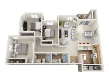 Floor plan for 3 beds, 2 baths, 1118 sqft