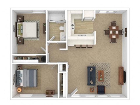 Floor plan for 2 beds, 1 bath, 800 sqft