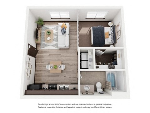 Floor plan for studio, 1 bath, 540 sqft