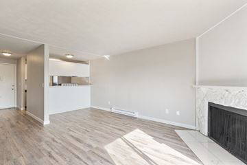 Spokane Valley apartment for rent - A living room with a fireplace and a rug on the floor.