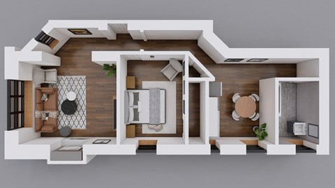 Floor plan for 1 bed, 1 bath, 490 sqft