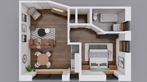 Floor plan for 1 bed, 1 bath, 418 sqft