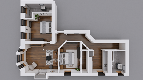 Floor plan for 2 beds, 1.5 baths, 792 sqft