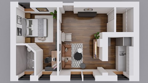 Floor plan for 1 bed, 1 bath, 490 sqft