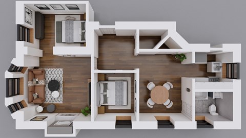 Floor plan for 2 beds, 1 bath, 638 sqft