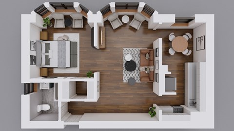 Floor plan for 1 bed, 1 bath, 542 sqft
