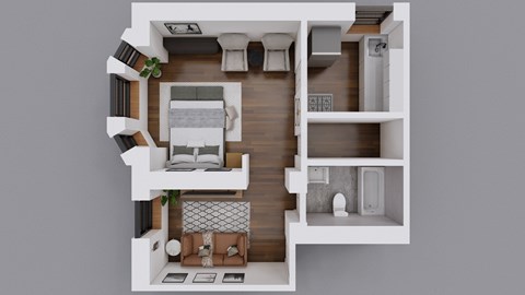 Floor plan for 1 bed, 1 bath, 400 sqft