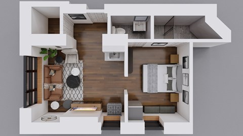 Floor plan for 1 bed, 1 bath, 398 sqft