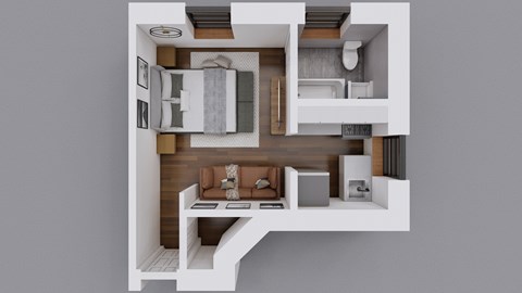 Floor plan for studio, 1 bath, 230 sqft