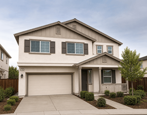 Chico house for rent - A two-story house with a garage and a driveway.