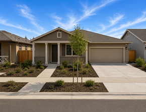Chico apartment for rent - A house with a brown garage door and a tree in front.