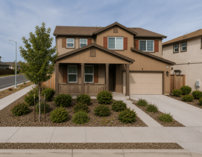 Chico apartment for rent - A brown house with a garage and a driveway.
