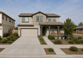 Chico apartment for rent - A house with a grey roof and a white garage door.