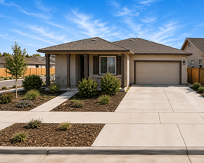 Chico apartment for rent - A house with a brown roof and a grey garage door.