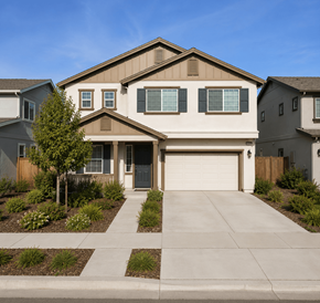 Chico apartment for rent - A house with a brown roof and a white garage door.