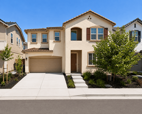 Fairfield apartment for rent - A beige house with a brown garage door and a brown window.