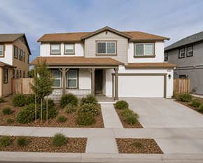 Chico apartment for rent - A house with a brown roof and white garage door.