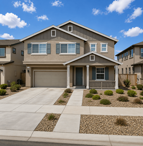 Chico apartment for rent - A modern house with a garage and a driveway.