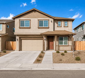 Chico apartment for rent - A beige house with a brown door and windows.