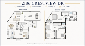 Pittsburg apartment for rent - A floor plan for a two-story home at 2186 Crestview Dr.