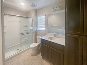Bay Point apartment for rent - A bathroom with a toilet, sink, and shower.
