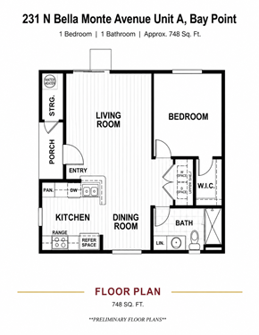 Bay Point apartment for rent - A floor plan for a one bedroom apartment at Bay Point.
