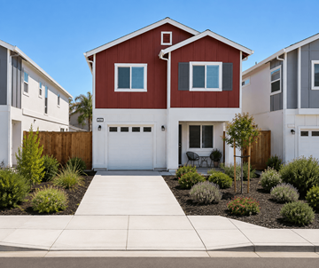 Bay Point apartment for rent - A red and white house with a white garage door in the front.
