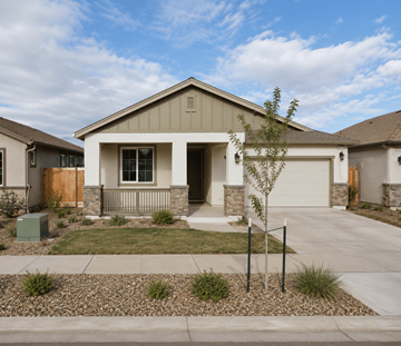 Chico apartment for rent - A modern house with a brown roof and a white garage door.